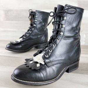 Vintage Laredo Black Lace-Up Roper Style Kiltie Boots Size 6 USA Made